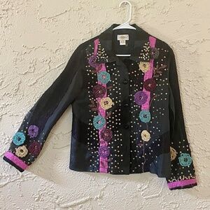 Sandy Starkman embroidered top / jacket 100% silk, size Large